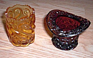 Pair Amber Glass Toothpick Holders