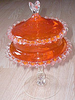 Empoli Orange Pedestal Candy Italian Glass