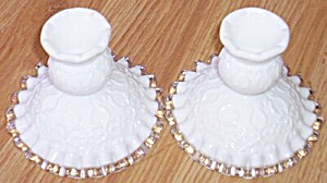 Pair Fenton Silver Crest Spanish Lace Low Candles