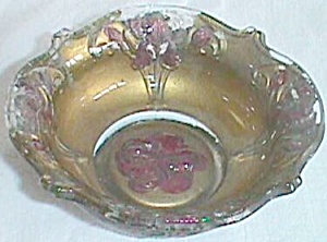 Small Antique Goofus Glass Bowl Iris