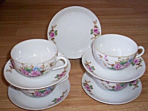 4 Occupied Japan Cups And Saucers Roses