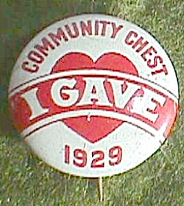 Antique Community Chest, &#147;i Gave&#148; 1929 Lapel Pin Free Shipping