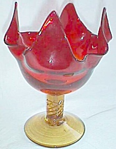 Amberina Compote Folded Top Twisted Stem