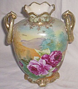 Morimura Nippon Hand Painted Urn Vase Roses