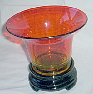 Art Deco Amberina Bowl On Black Amethyst Pedestal