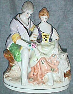 Hand Painted Porcelain Man & Woman Courting Couple