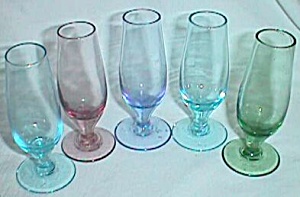 5 Tiny Glass Sherry Stems Rainbow Colors
