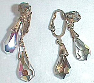 Vintage Clip-on Dangle Earrings Tear Drop Carnival Stone Free Shipping