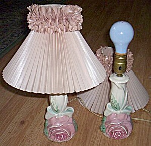 Pair 60's Pottery Rose Boudoir Lamps