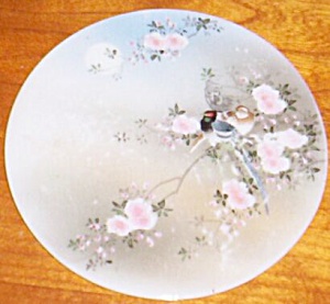 Antique Porcelain Tea Tile Round Roses & Birds