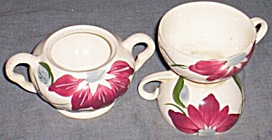 Blue Ridge Pottery Sugar & 2 Cups Poinsettia