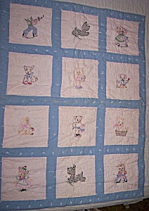 Vintage Block Embroidered Infant Quilt