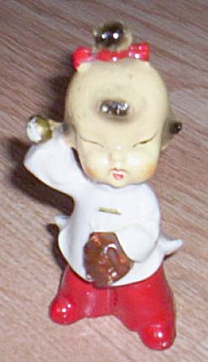 Oriental Figurine Child W/ Baseball