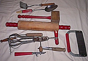 Vintage Red Handle Meat Mallet Beater Rolling Pin Plus