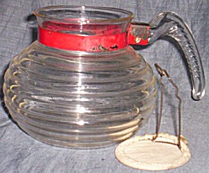 Vintage Coffee Pot Red Ring Glass Handle