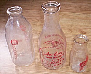 Set Of 3 Vintage City Dairy Milk Cream Bottles