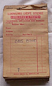 Receipt Book Linnums Dept. Store 1940's