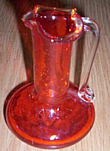 Small Vintage Crackle Glass Ewer Orange