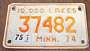Vintage Minnesota Motorcycle License Plate 1974