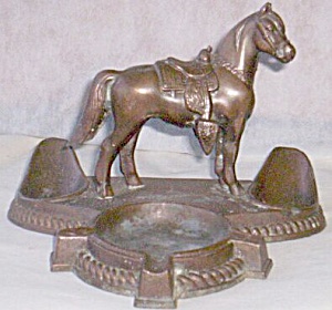 Cast Copper Pipe Rest W/ Horse And Ashtray