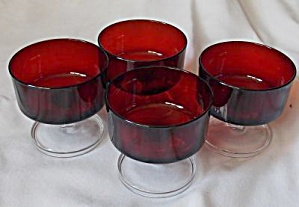 4 Vintage Cavalier Ruby & Clear Sherbets