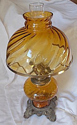 Vintage Amber Glass Electric Table Lamp