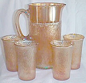 6 Piece Imperial Glass Carnival Water Set Tree Bark Marigold
