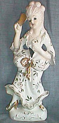 Lovely Vintage Porcelain Victorian Woman W/ Fan Figurine