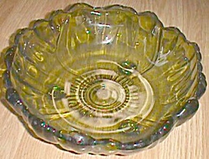 Forest Green Footed Art Glass Bowl Large Flower Shape