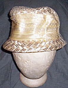 Vintage Lady's Straw And Satin Bow Hat Free Shipping