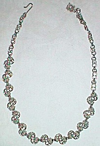 Vintage Rhinestone Faux Pearl Silver Necklace Twist Free Shipping