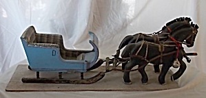 Unique Folk Art Carved Horse And Sleigh