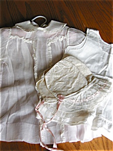 Vintage Baby Dress, Bonnet, Slip