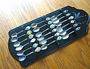 Vintage Souvineer Spoons W/painted Rack