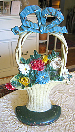 Hubley Flower Basket Doorstop Antique