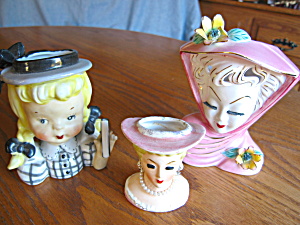 Three Vintage Listed Head Vases