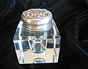 Antique Sterling Repousse Inkwell