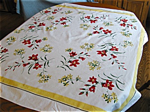 Vintage Simtex Cotton Flower Tablecloth