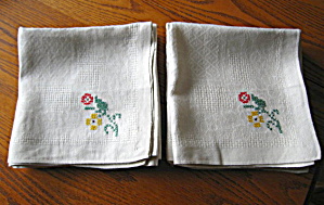 Twelve Vintage Embroidered Linen Napkins