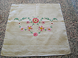 Vintage Embroidered Linen Pillow Cover