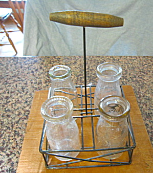 Milk Bottles Vintage W/wire Rack