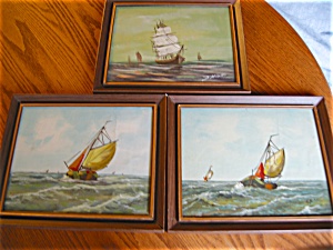 Three Holland Oil Paintings - Sailing Ships