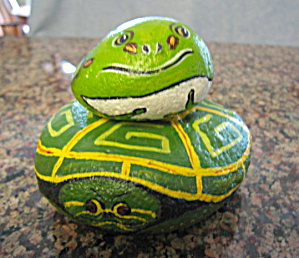 Hand Painted Frog And Turtle Rocks