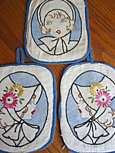 Vintage Embroidered Ladies Potholders