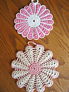 Vintage Pink Crocheted Potholders