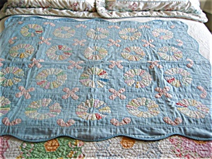 Hand Stitched Vintage Small Blue Quilt