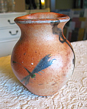 Redware Dragonfly Vintage Wall Vase
