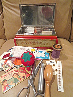 Hiller's Tin Box W/sewing Notions