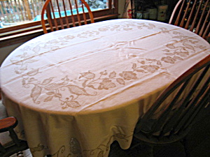 Vintage Crochet Embroidered Oval Tablecloth
