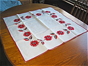 Embroidered Red Flowers Tablecloth